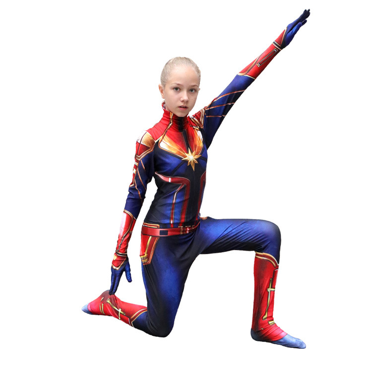 Adult Womens Captain Marvel Cosplay Costume Women Bodysuit Jumpsuit